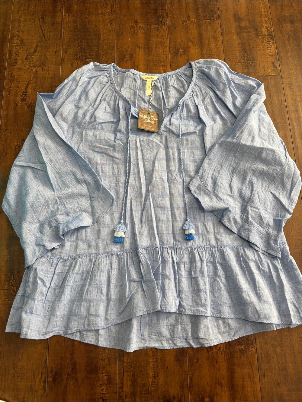 Matilda Jane Light Blue Peasant Blouse with Tassel Ties